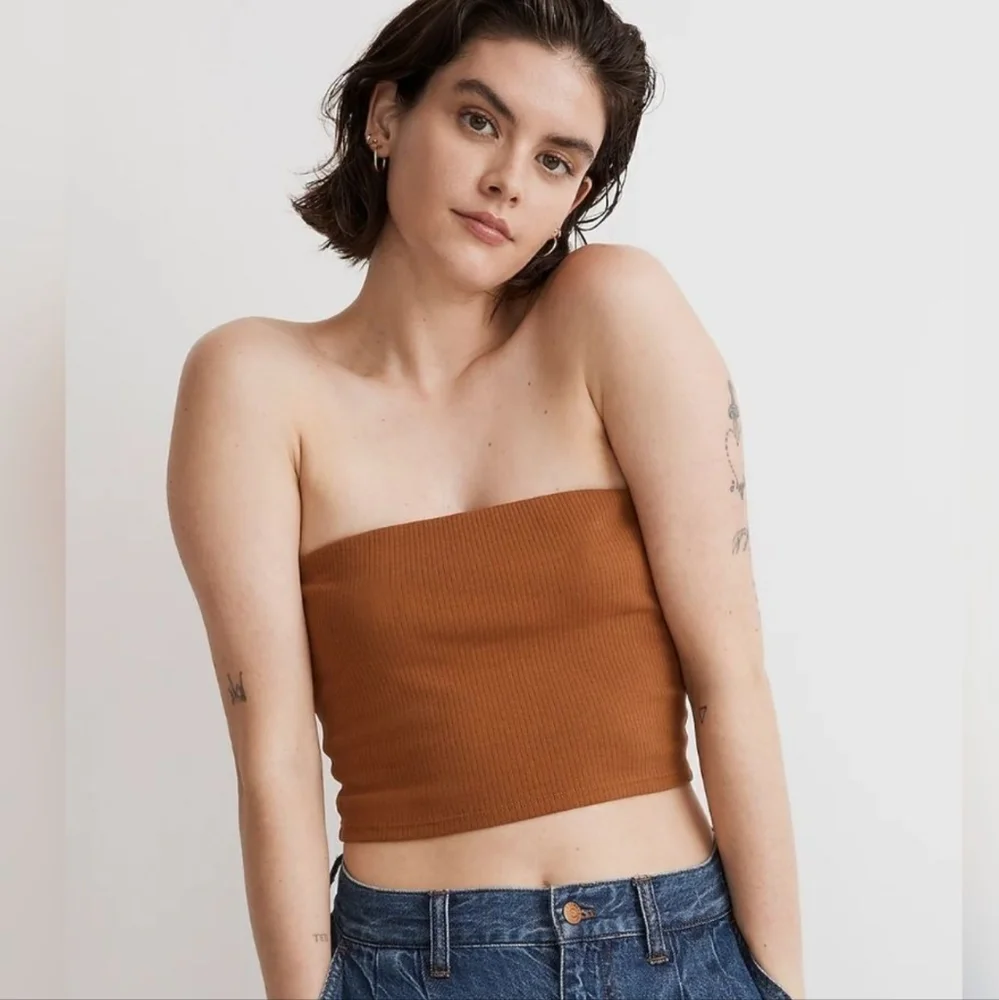 NWT Madewell Crop Tube Top in Sleekhold Warm coffee XS - Picture 3 of 10